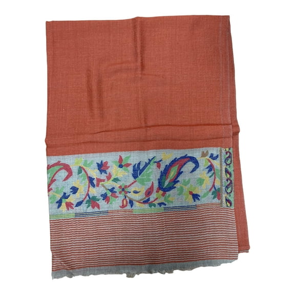 Orange Woollen Scarves for Women with Simple Chic Floral Prints Accessory for Fall/Winter
