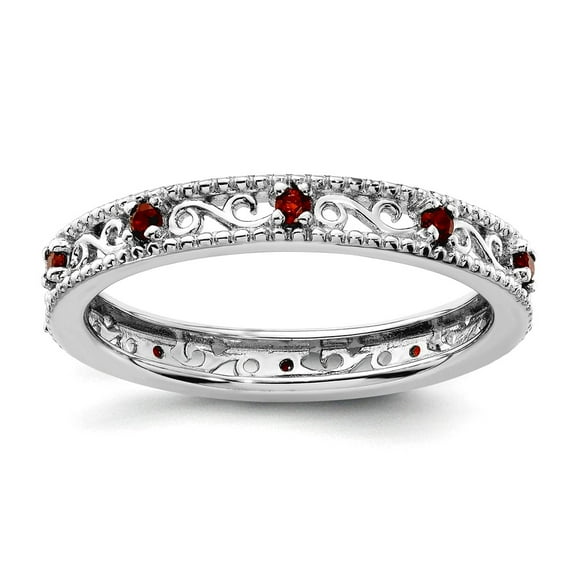 3mm 925 Sterling Silver Polished Prong set Stackable Garnet Ring Size 8 Stackable Ring for Women