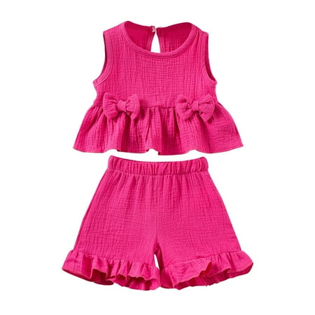 Tfken Outfit For Girls 2 Piece Summer Sweet Cute Sleeveless Top Ruffle Shorts Clothing Set Pink Girl Outfit Set Size 3-4 Years