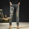 thumbnail image 2 of Pantalones vaqueros masculinos, pantalones vaqueros de motocicleta con bordado punk para hombres, ropa urbana Y2k lavada, ropa Kpop de los años 2000, alta calidad, verano, 2 of 4