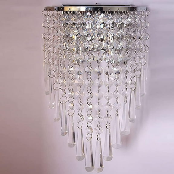 Modern K9 Crystal Wall Light, Luxury Chrome Finish Wall Sconce, 2-Light Bedside Wall Mount Indoor Lamp for Living Room Bedroom Hallway Foyer (Silver)