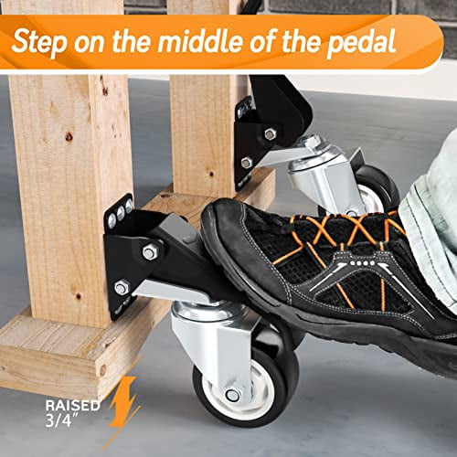 Workbench Casters Wheels 880Lbs Retractable Casters Set of 4 Heavy Duty Side Mount Caster Rollers 3" Stepdown Castor Wheels for Bench Machinery Work Table with Installation Template, 4 Pack
