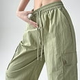 thumbnail image 6 of ABATAB Cargo Pants for Women Wide Leg Hiking Trousers Loose Drawstring Travel Workout Athletic Pants with Pockets, 6 of 7