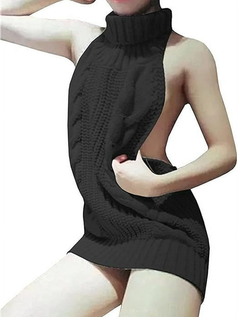 japanese backless sweater dress Kawaii Virgin Killer Backless Sweater in Chunky Cable – Cosparty main image 1