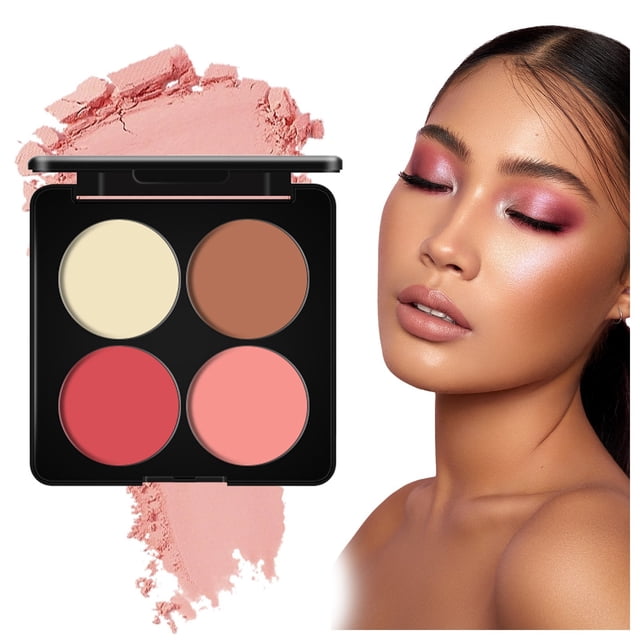 Beauty Blush Small Light Bulb Light And Shadow Four Color Plate Multi Functional Makeup Plate Repairing Powder Highlight Shadow Velvet Texture Breathable Natural Rouge Powder, Blush for Women