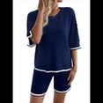 thumbnail image 2 of Conjuntos de Dos Piezas para Mujer: Jersey de Corta, Pantalones Anchos y Conjuntos de Viaje de Verano Azul Marino M, 2 of 10