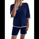 thumbnail image 2 of Conjuntos de Dos Piezas para Mujer, para Estar en Casa, con Jersey de Corta y Pantalones Anchos, para Viajar en Verano Azul Marino XL, 2 of 10