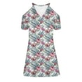 thumbnail image 4 of Cyber&Monday Deals Women's Casual Dresses A Line Swing Cold Shoulder Short Sleeves Summer Beach Mini Dress Floral V Neck Sundresses, 4 of 5