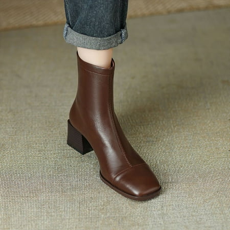 

Qepwscx Ladies Fashion Boots Suede Pointed Toe Mid Heel Chunky Heel Elastic Short Boots Outer Boots