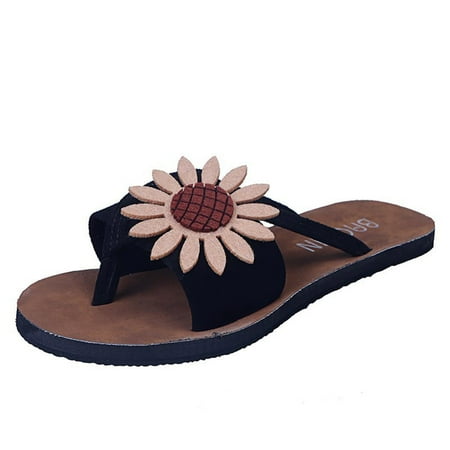 

muxika Women s Casual Fashion Flip Flops Suede Flower Flip Toe Flat Beach Shoes