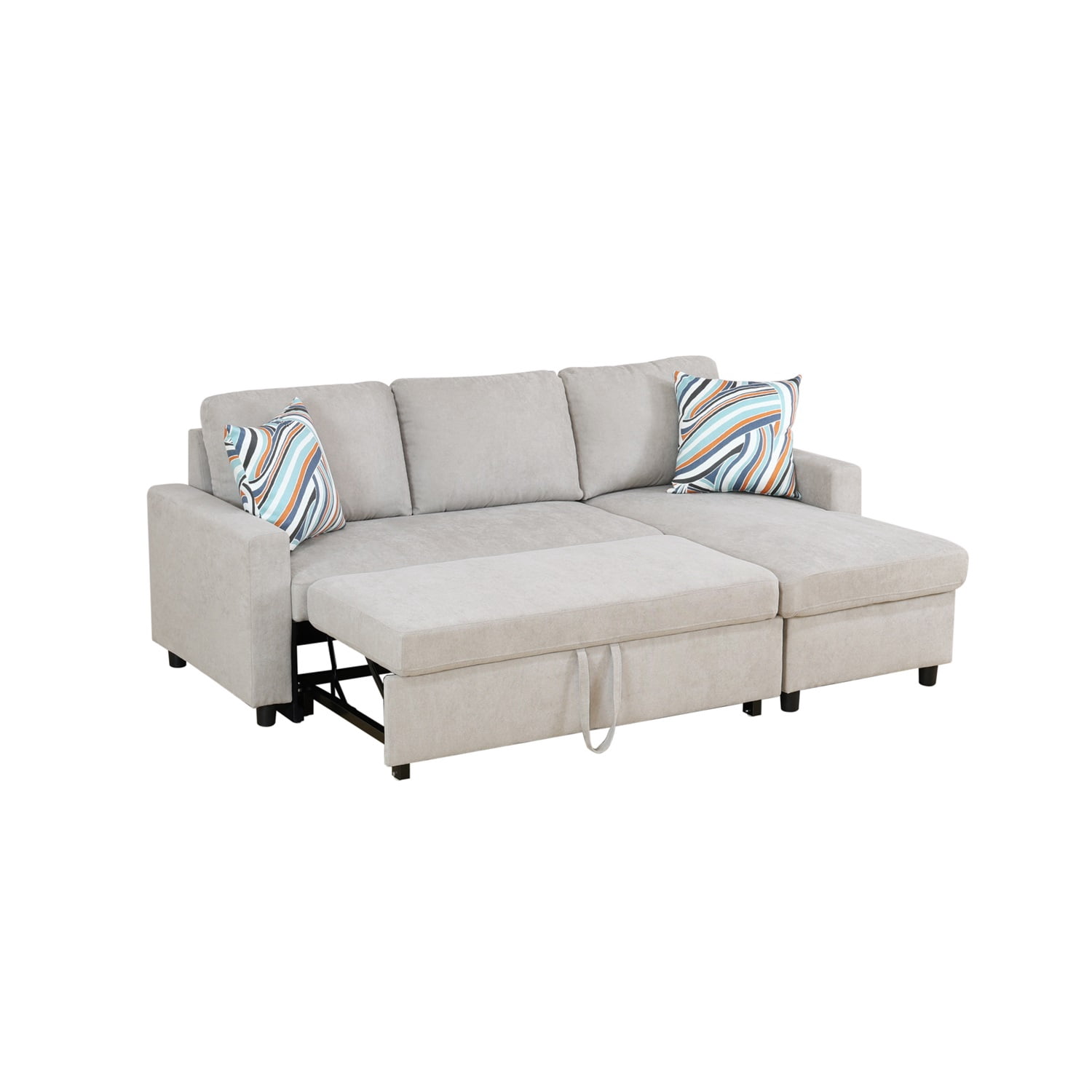 Hommoo Flannelette Reversible L-Shaped Sleeper Sofa Bed, Modern Sectional Couch Sofa Bed with Storage, Pull-Out Couch Sofa for Living Room, Bedroom and Office, Grey