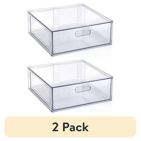(2 pack) Mainstays Clear Glossy Plastic Pull-Out Closet Drawer Large Size, Adult Size