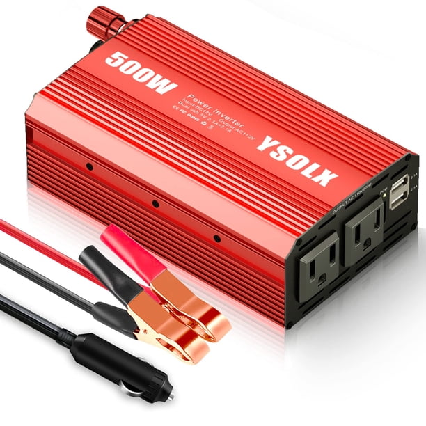 Inversor de corriente YSOLX 500 W DC 12 V a 110 V AC con 2 puertos USB
