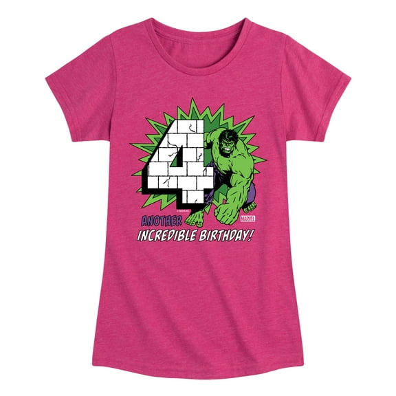 Marvel Hulk - Incredible Birthday 4 - Toddler And Youth Girls Fitted Short Sleeve Graphic T-Shirt