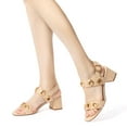 thumbnail image 4 of YDN Women Open Round Toe Cutout Studded Sandals Buckle Strap Low Chunky Heels Comfortable Outdoor Dressy Shoes Size 9.5 Gold, 4 of 4