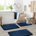 thumbnail image 1 of Set of 3 Clara Clark Bath Mat Bathroom Rug - Absorbent Memory Foam Bath Rugs - Non-Slip, Thick, Cozy Velvet Feel Microfiber Bathrug - Blue - Large 20"x32" - Small 17"x24" - Contour 24"x20", 1 of 6