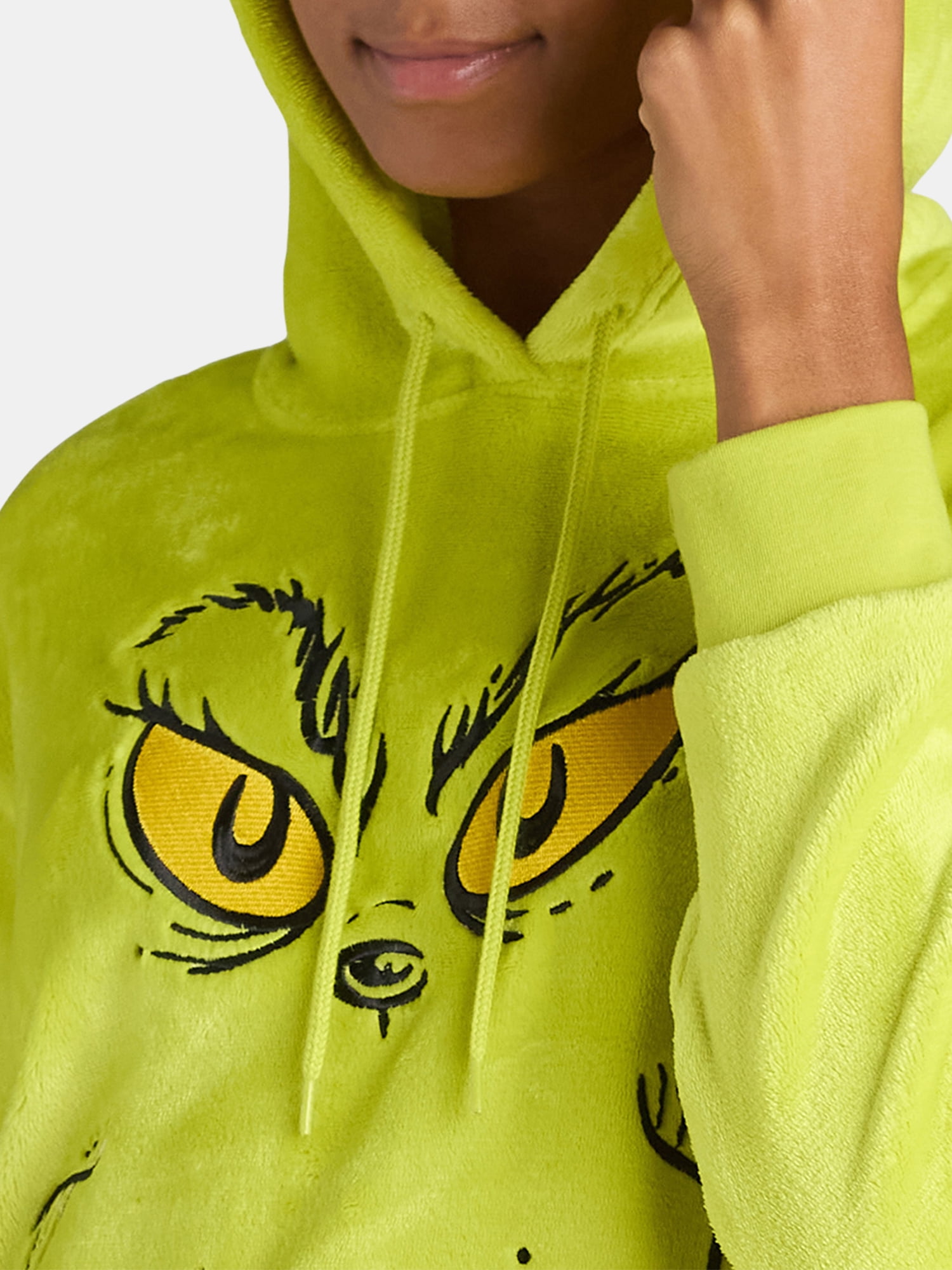 Dr. Seuss Grinch Face Graphic Pullover Woobie Hoodie, Women's