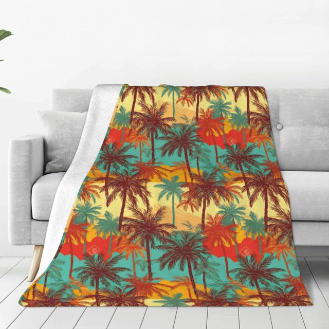 Balery Colorful Hawaii Palms Manta de Felpa Suave y Acogedora – Cobija de Franela Aterciopelada para Cama, Lavable y Cálida para Sofá, Mascotas, Transpirable-50"x40"