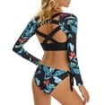 thumbnail image 2 of Ladies Multicolor Print Back Cutout Swim Briefs Bikinis Long Sleeve Womens Split Swimsuit Suit, 2 of 6