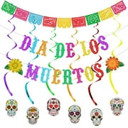 Vibrant Dia De Los Muertos Party Decor Set - No DIY Needed! Includes Colorful Papel Picado Banners, Sugar Skull Swirls, and Festive Altar Decorations for Memorable Celebrations.