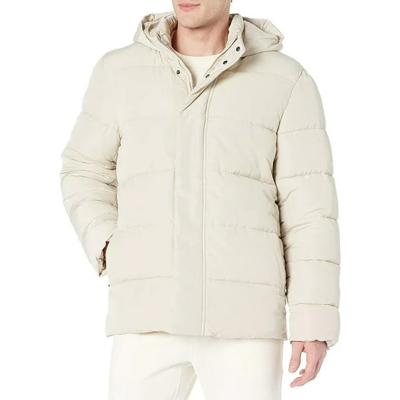 Men's Polyester Hooded Puffer Thick Bubble Jacket 100% Polyester Ivory Color