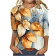 thumbnail image 1 of Tops de Manga de Cuarto para las Mujeres de Moda Impreso Estilo Étnico Casual Cuello Redondo, Imitación de Algodón, 1 of 5
