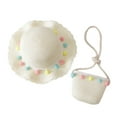 thumbnail image 2 of Minnieouse Sombrero de playa para niñas a la moda y funcional y conjunto de bolso de mano de punto de paja Material ligero y transpirable Sombreros Leche blanca sombrero y bolsa, 2 of 6