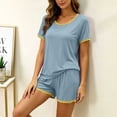 thumbnail image 5 of WIZUTIZ Women's Solid Color Crew Neck Short Sleeve Shorts Pajama Set Soft Modal Cotton Loungewear Comfy Sleepwear Casual 2 Piece Lounge Set, 5 of 6
