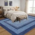 thumbnail image 2 of Large Bedroom Rug 6x9 Machine Washable Rug Throw Floor Cover Farmhouse Rustic Dining Room Carpet Geometric Bordered Braided Carpet for Living Room Home Office, Navy, 2 of 9