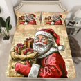 thumbnail image 2 of Homewish Vintage Santa Claus Queen Sheet Sets for Teens, Western Winter Festival Flat Sheet, Merry Christmas Queen Fitted Sheet, Breathable Home Decor, 4 Pieces, 2 of 7