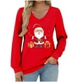thumbnail image 2 of Fall Tops for Women Long Sleeve V Neck Christmas Tees Holiday Party Ready Loose Fit Seasonal Print Comfort Wear Casual Outfits, 2 of 6