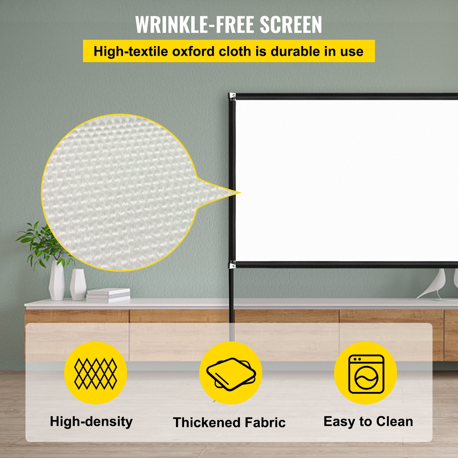 KFFKFF Outdoor Movie Screen w/ Stand, 150" Portable Movie Screen, 16:9 HD Wide Angle Outdoor Projector Screen, Front & Rear Projection,