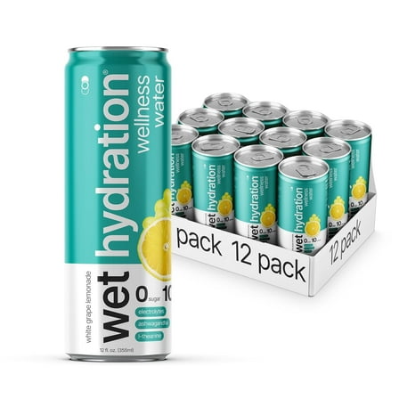 Wet Hydration Focus White Grape Lemonade Electrolyte Drink, 12oz Cans, 12-Pack