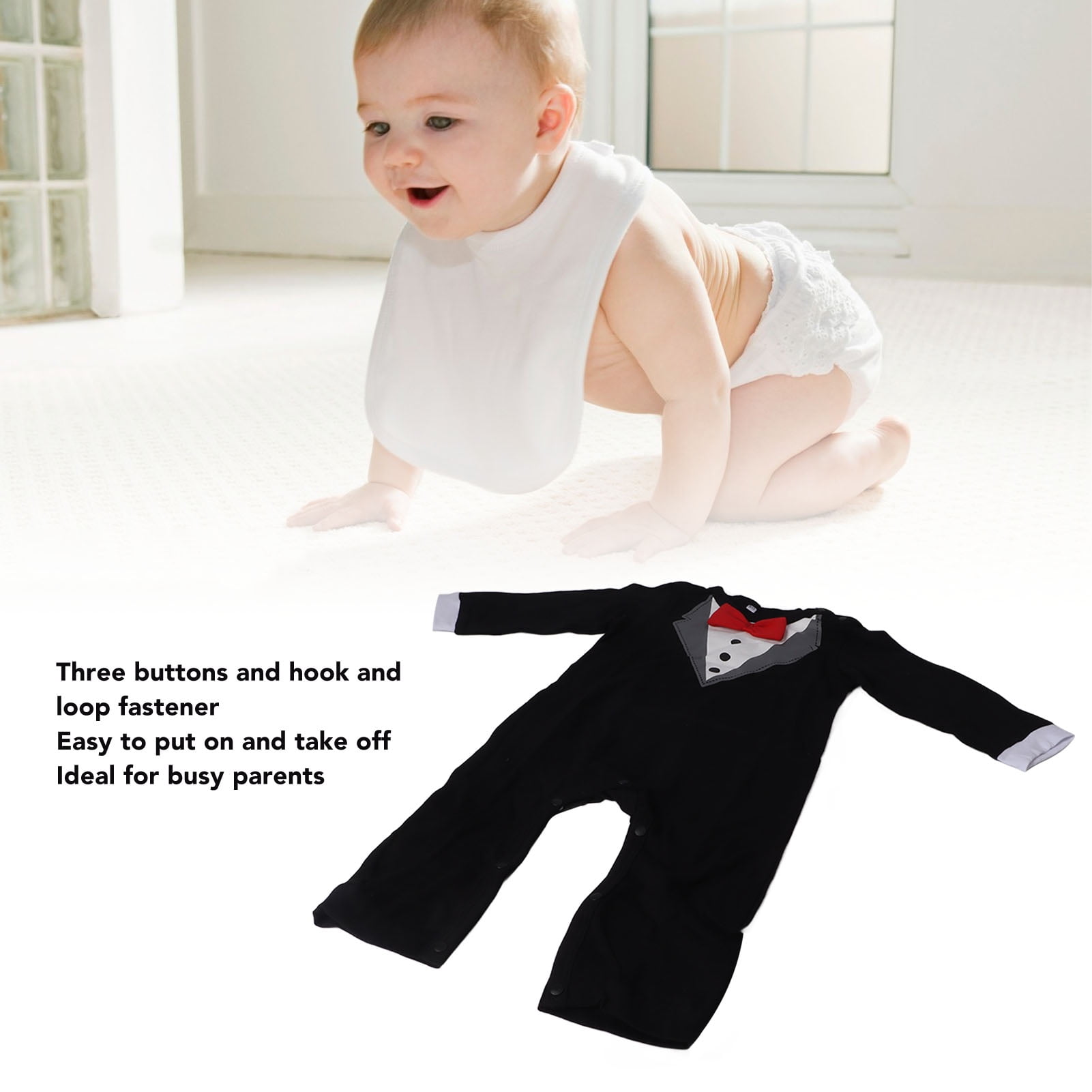 Fyydes Baby Tuxedo Onesie Gentleman Newborn Tuxedo Onesie Cotton With 3 Buttons For Parties