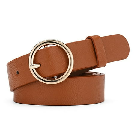 Leather Reversible Jeans AkoaDa Ladies Women Round Metal Buckle Belt Dress Jeans Faux Leather Waistband Vintage ()