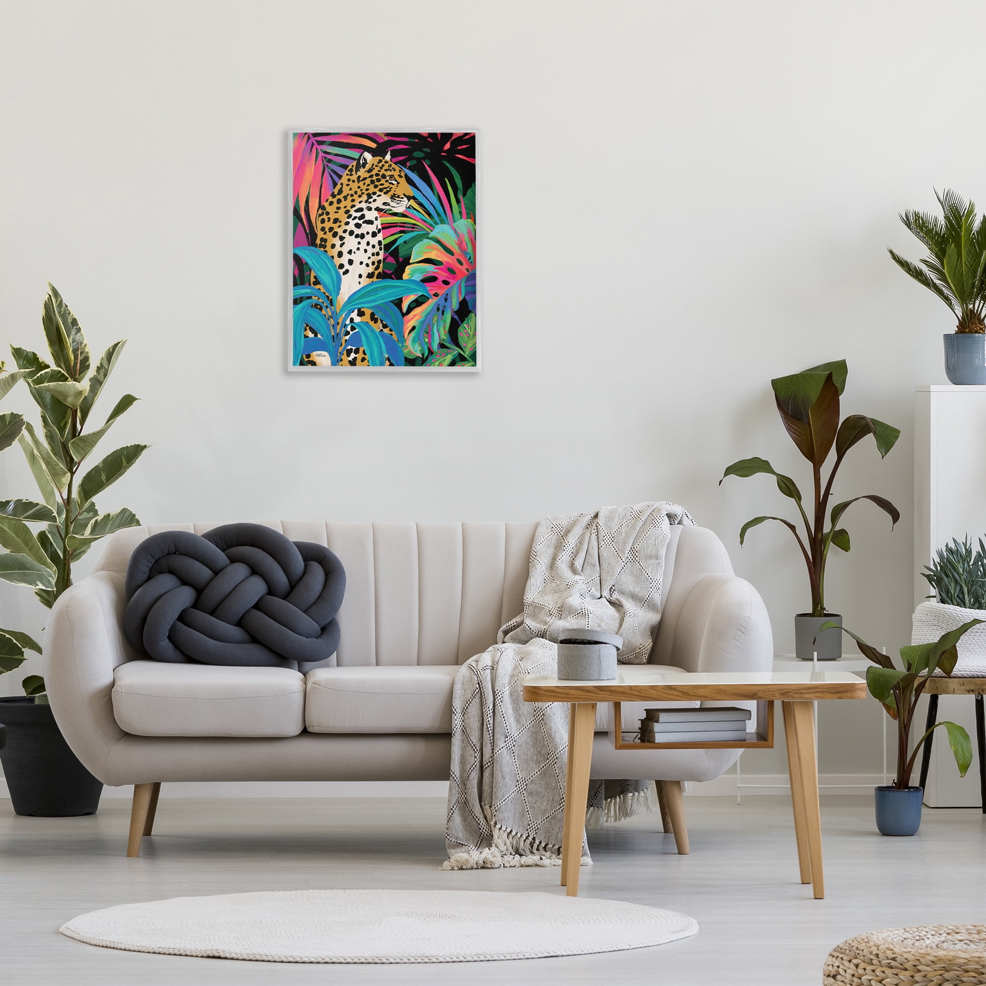 Stupell Industries Abstract Leopard & Leaves Animals & Insects Painting Gray Framed Art Print Wall Art, 24 x 30