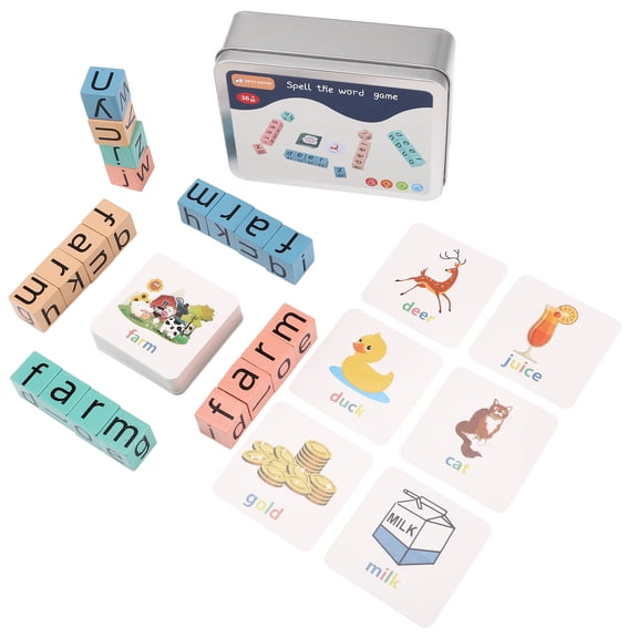 sixwipe CVC Word Spelling Games for Kid, 60 Pcs Wood Matching Letter Game with 20 Wooden Alphabet Blocks and 40 Flashcards, Preschool Learning Activity, Montessori Educational Toy for 3-8