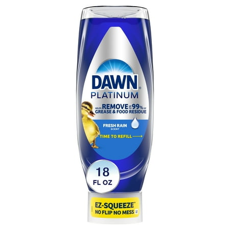Dawn Platinum Ez-Squeeze Dish Soap Liquid, Dishwashing Liquid, Grease Removal, Fresh Rain, 18Oz