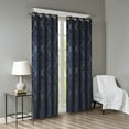 thumbnail image 2 of Total Blackout Curtain for Bedroom Living Room, Knitted Jacquard Damask Window Curtain Panel with Gunmetal Grommet, Fits Up to a 1.25'' Diameter Rod, 108.00''x50.00''x0.13'', Navy, 2 of 9