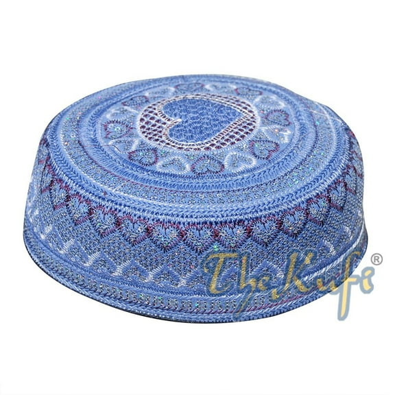 TheKufi? Dark Blue Pakistani Style Rigid Embroidered Sequin Kufis Hat