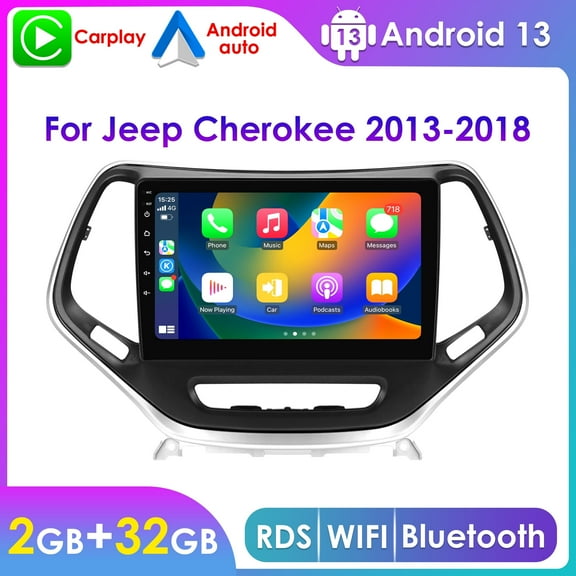 Bluetooth Android 13 Apple CarPlay 2 32GB Wifi AUX Car Stereo Radio Head Unit Multimedia GPS Navigation Player For Jeep Cherokee 2013 2014 2015 2016 2017 2018