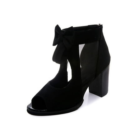 

SIMANLAN Women Sandals Peep Toe Sandals Chunky High Heels Sandals Ladies Dress Sandals Bowknot Party Heeled Sandals Black 10