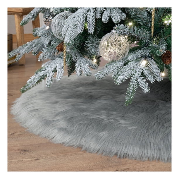Pie de Arbol de Navidad Afelpado, Falda para Árbol Tipo Piel Artificial Esquimal (Gris, Chico)