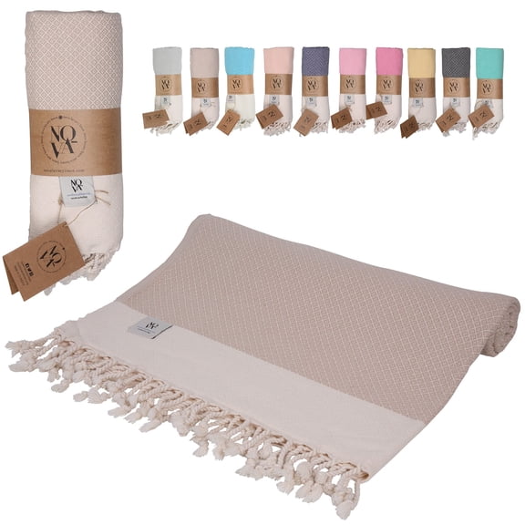 NOVA Luxury Linen - Quick Dry Turkish Beach Towels | 100% Organic Cotton, Sand Free, Prewashed, 37 x 71 Inches (Beige)