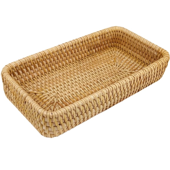 Rattan Key Basket for Entryway Table, Small Wicker Serving Tray and Decorative Storage Baskets for Kitchen and Coffee Table
