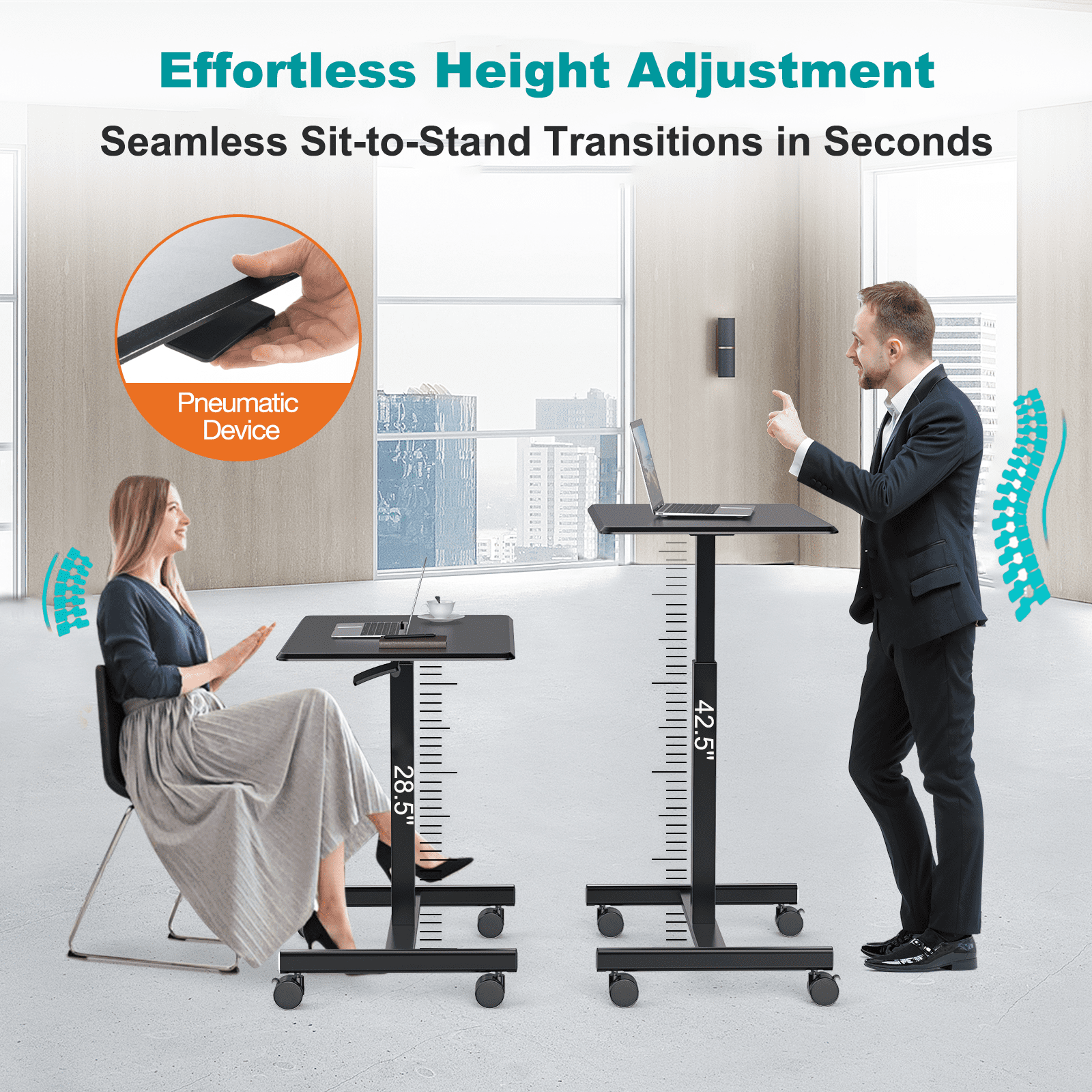 Aidoly Mobile Standing Desk with Locking Wheels - Height Adjustable Rolling Desk, Workstation for Home Office, Living Room & Classroom，Black