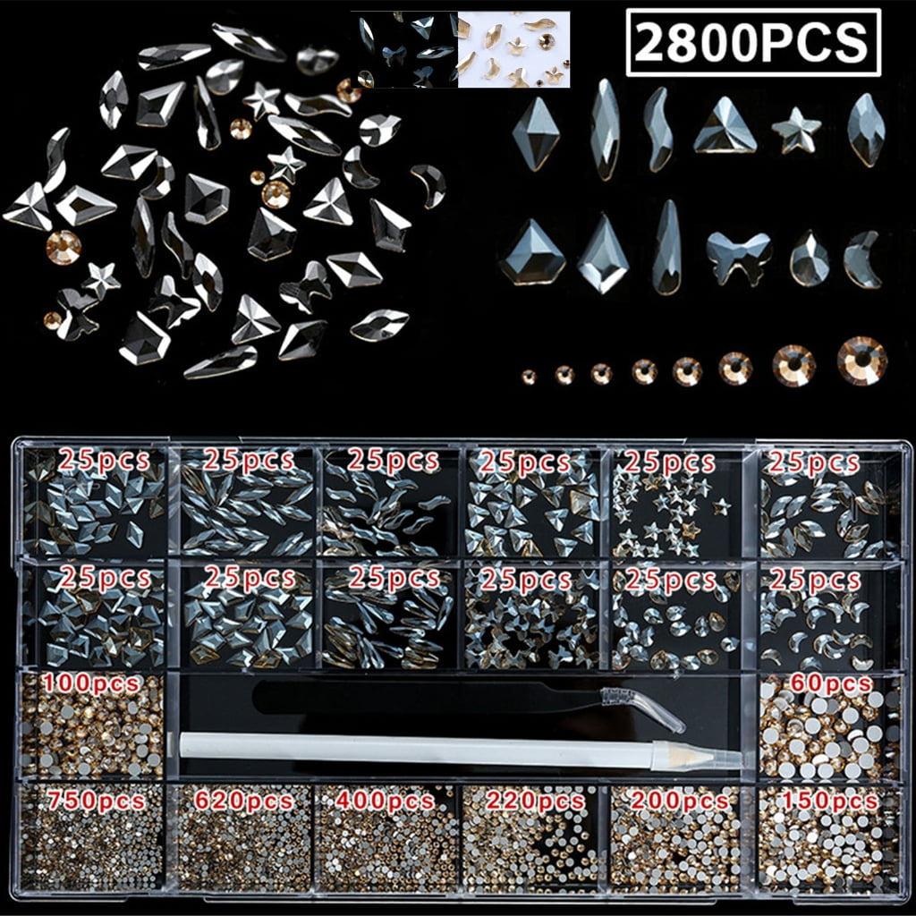 ROZYARD Glass Nail Rhinestones Crystal Nail Gems Stones Multi Shapes Gem Nail Decoration