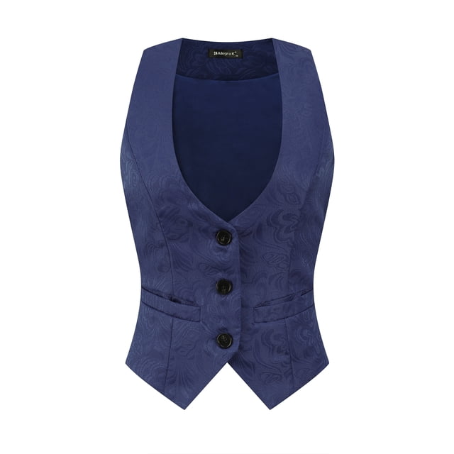 Chaleco vintage para mujer con botones Steampunk Jacquard sin mangas Azul Oscuro L