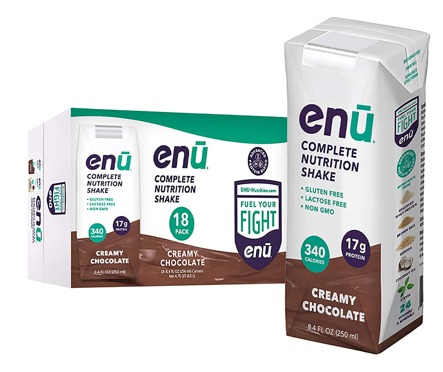 ENU RTD Chocolate Whey Protein Shake 17g (18 Pack) Lactose & Gluten