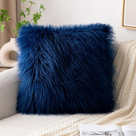 

MIULEE Faux Fur Pillow Covers Luxury Fluffy Mongolian Series Style Throw Pillow Case Decorative Fuzzy Cushion Cover for Sofa Bedroom Car 16x16 Inch Dark Blue